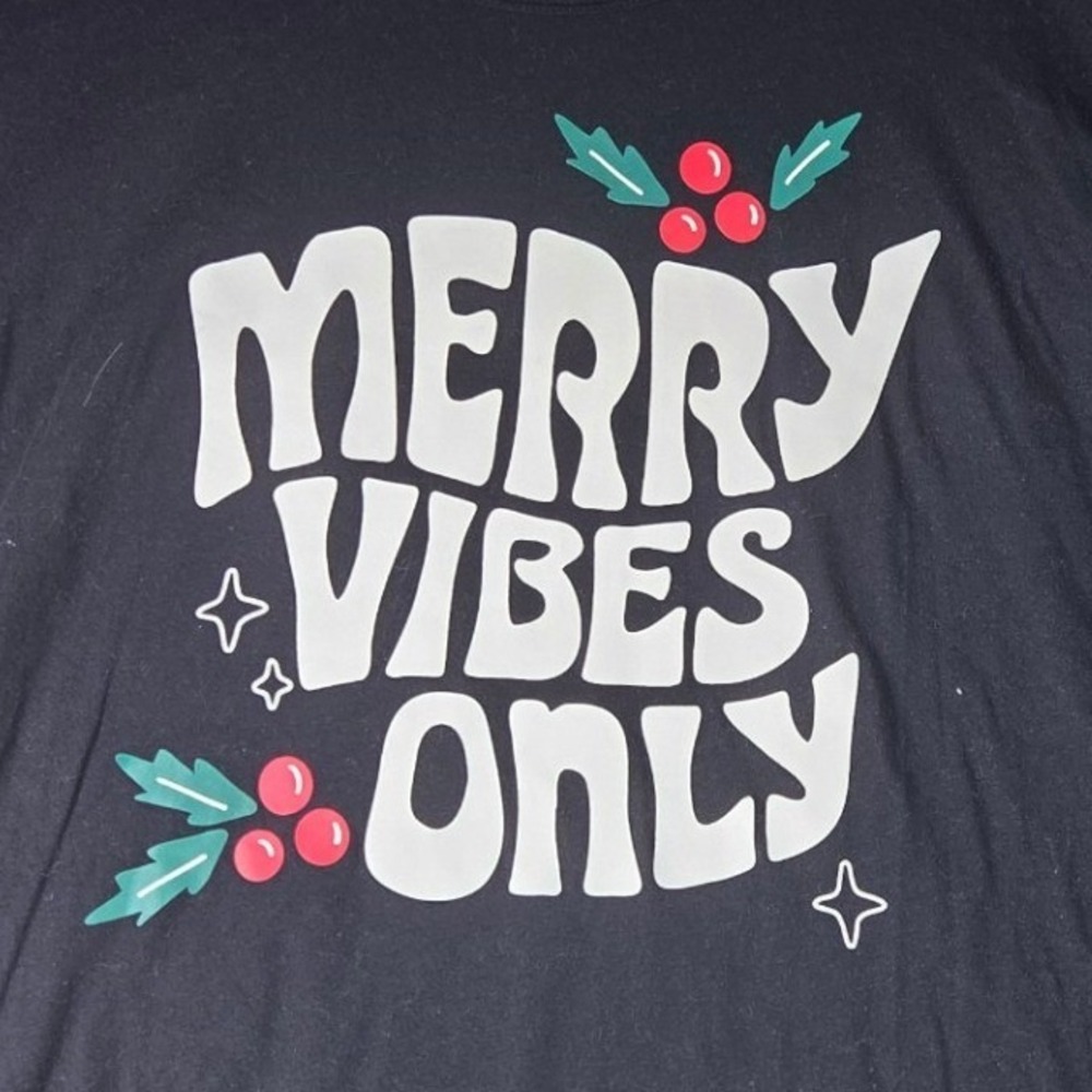 Old Navy Graphic Tee Women XL Black Merry Vibes Only Holiday Short Sleeve Shirt